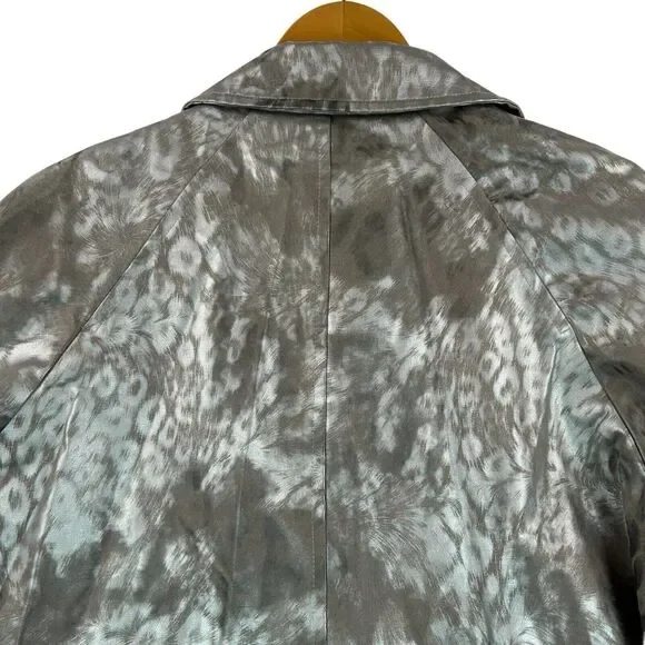 Via Spiga Coat Womens Sz L Silver Cheetah Leopard Animal Print Raincoat Trench - Picture 8 of 16